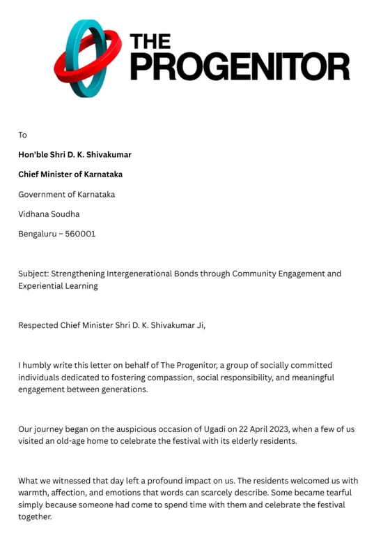 First page of The Progenitor’s letter addressed to the Chief Minister of Karnataka